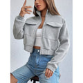 Women's Cropped Zip Up Jacket with Funnel Neck and Chest Pockets - Image 6