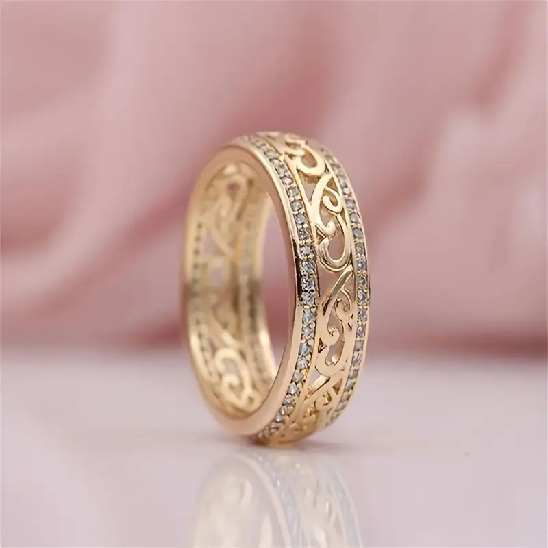 Women's Cubic Zirconia Filigree Ring Scrollwork Statement Band - Image 1