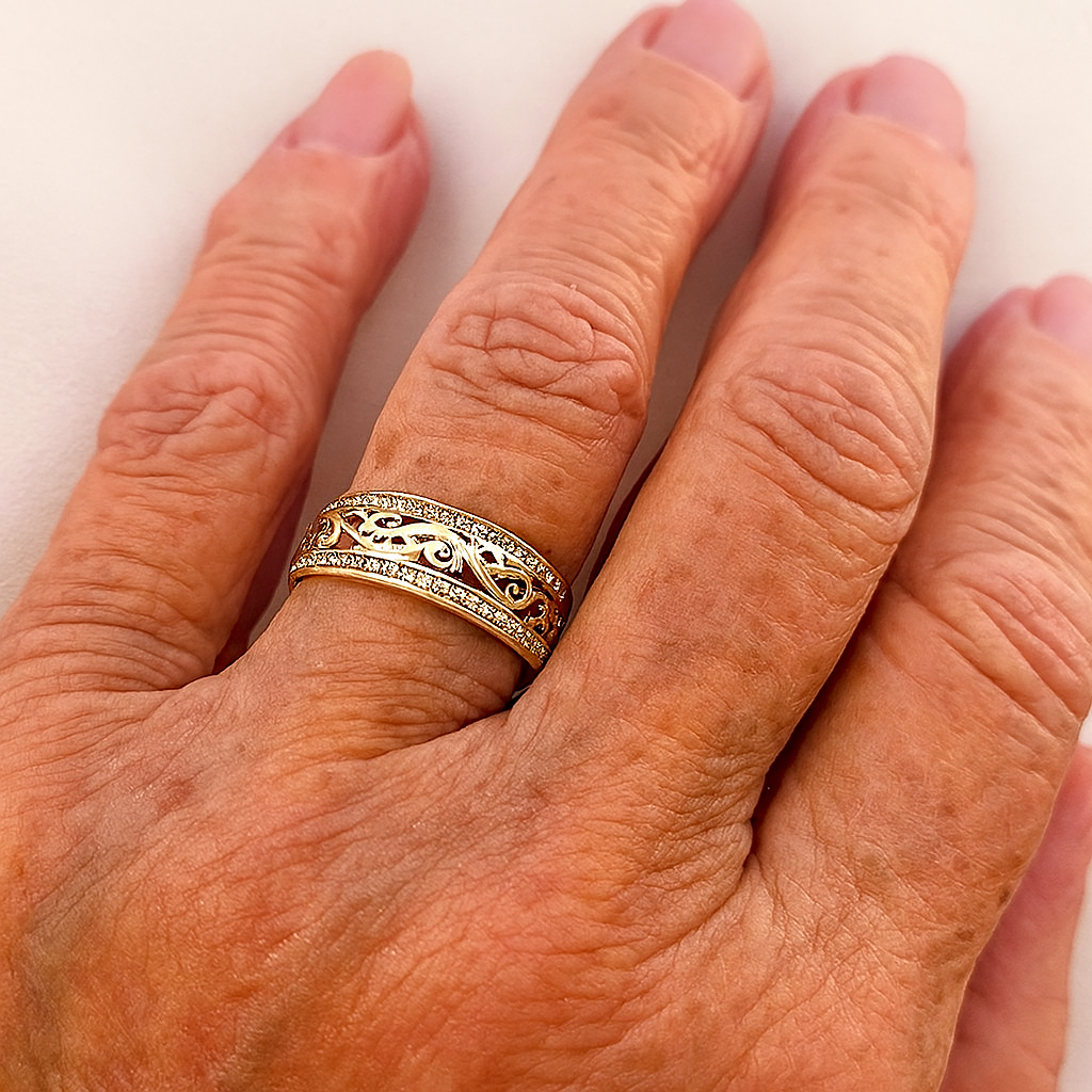 Women's Cubic Zirconia Filigree Ring Scrollwork Statement Band - Image 2