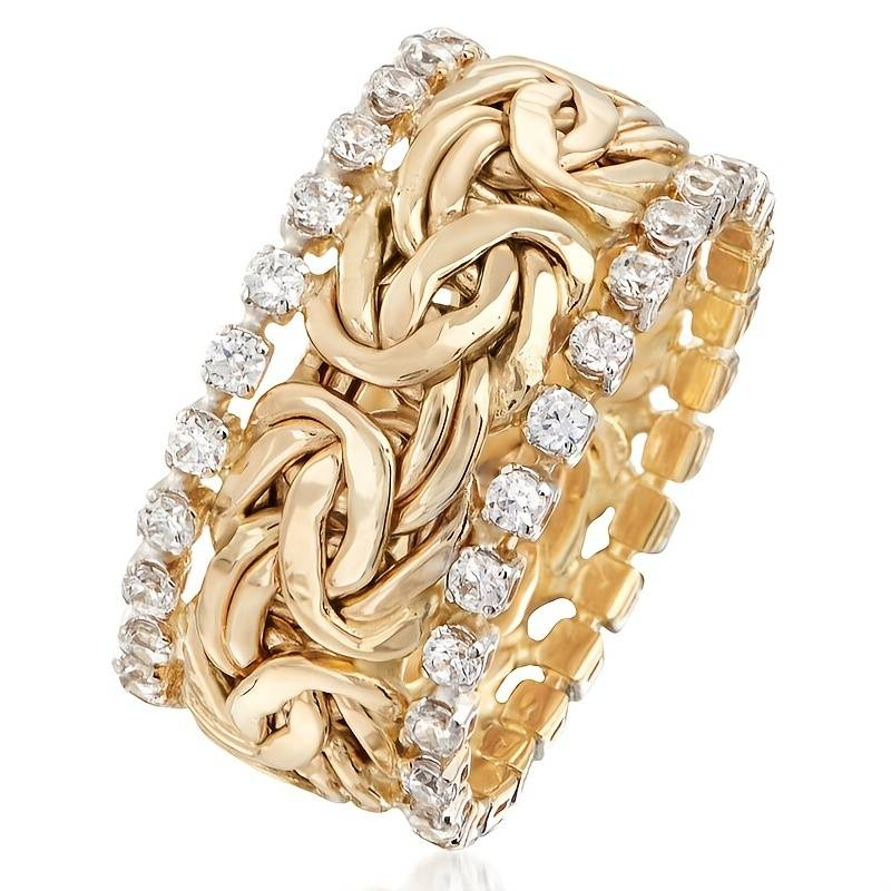 Women's Cubic Zirconia Statement Band Ring Braided - Image 1