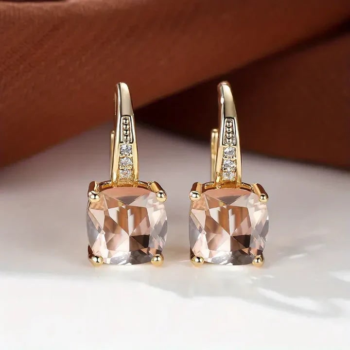 Women's Cushion Cut Gemstone Gold Drop Earrings Leverback - Image 20