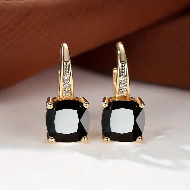 Women's Cushion Cut Gemstone Gold Drop Earrings Leverback - Image 4