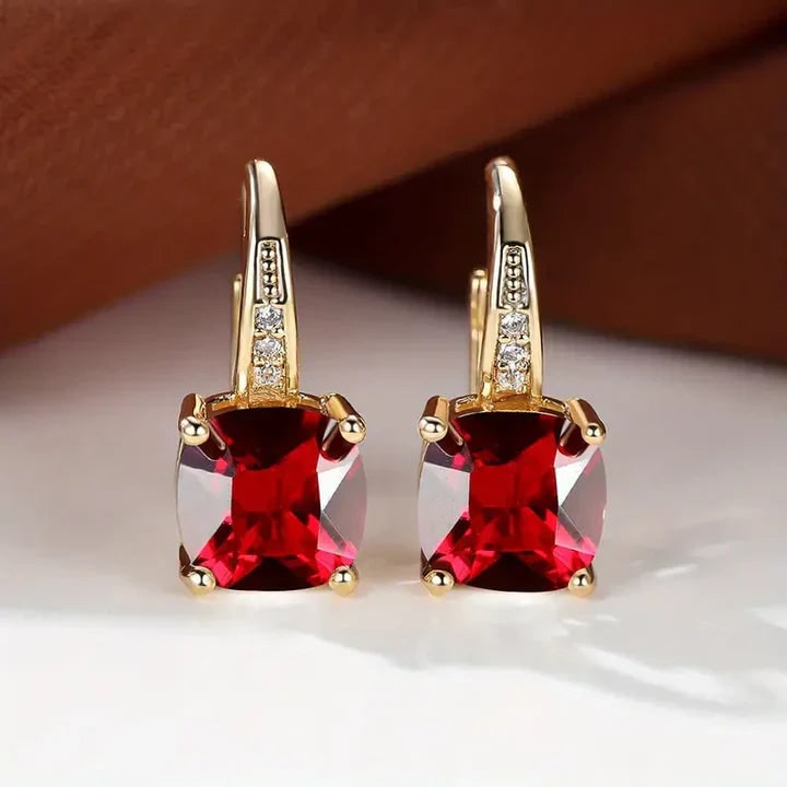 Women's Cushion Cut Gemstone Gold Drop Earrings Leverback - Image 5