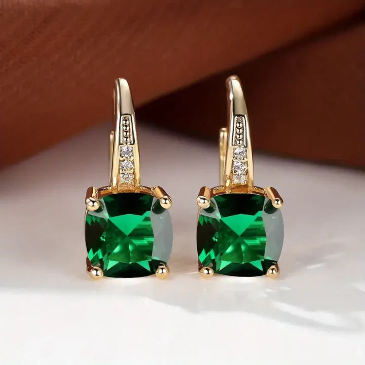 Women's Cushion Cut Gemstone Gold Drop Earrings Leverback - Image 6