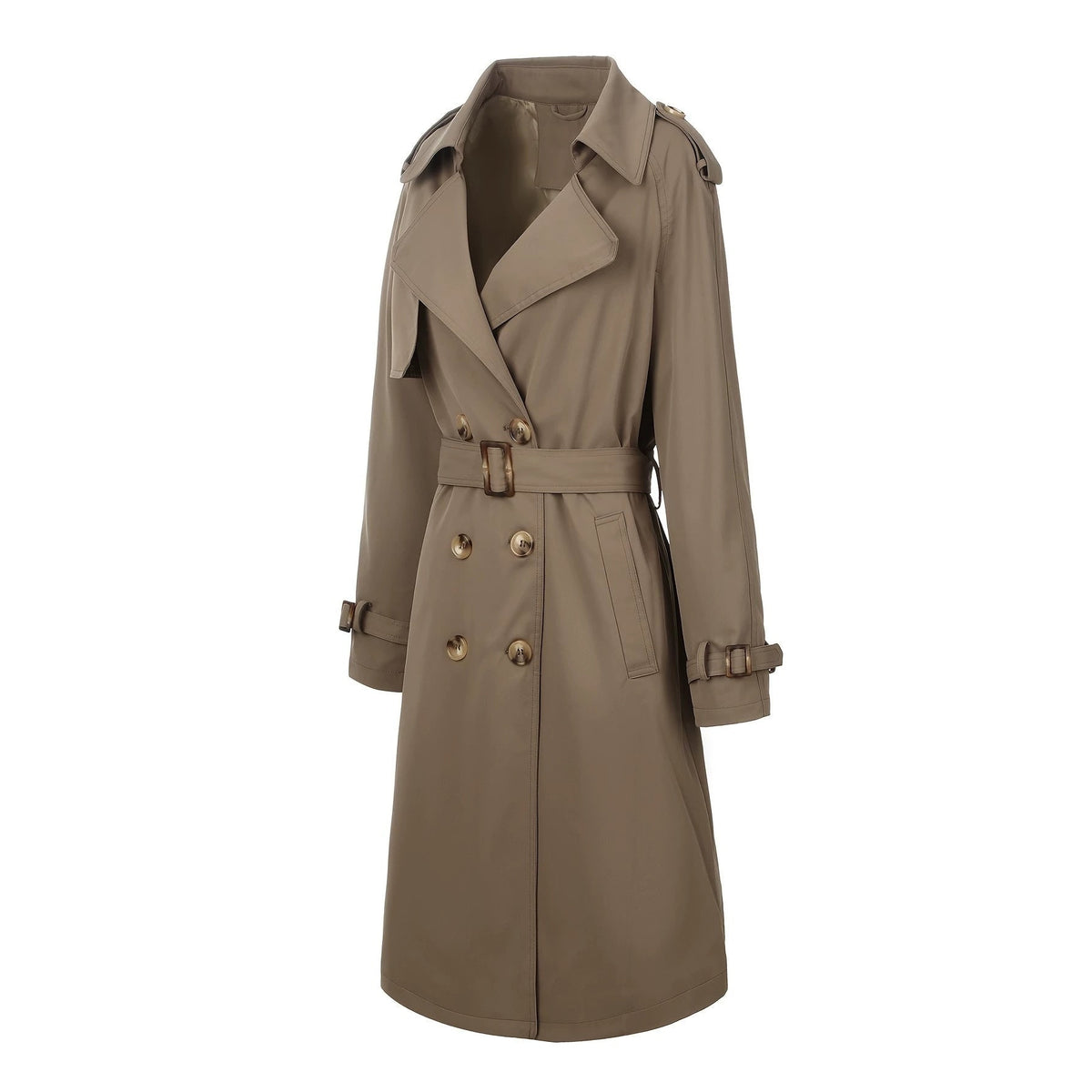 Women's Double Breasted Long Trench Coat with Belt and Notched Lapel - Image 3