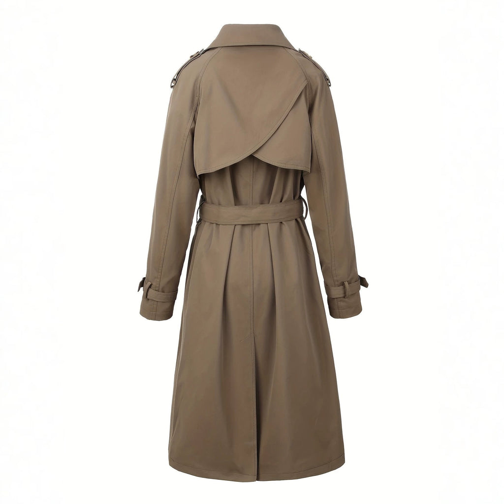 Women's Double Breasted Long Trench Coat with Belt and Notched Lapel - Image 4