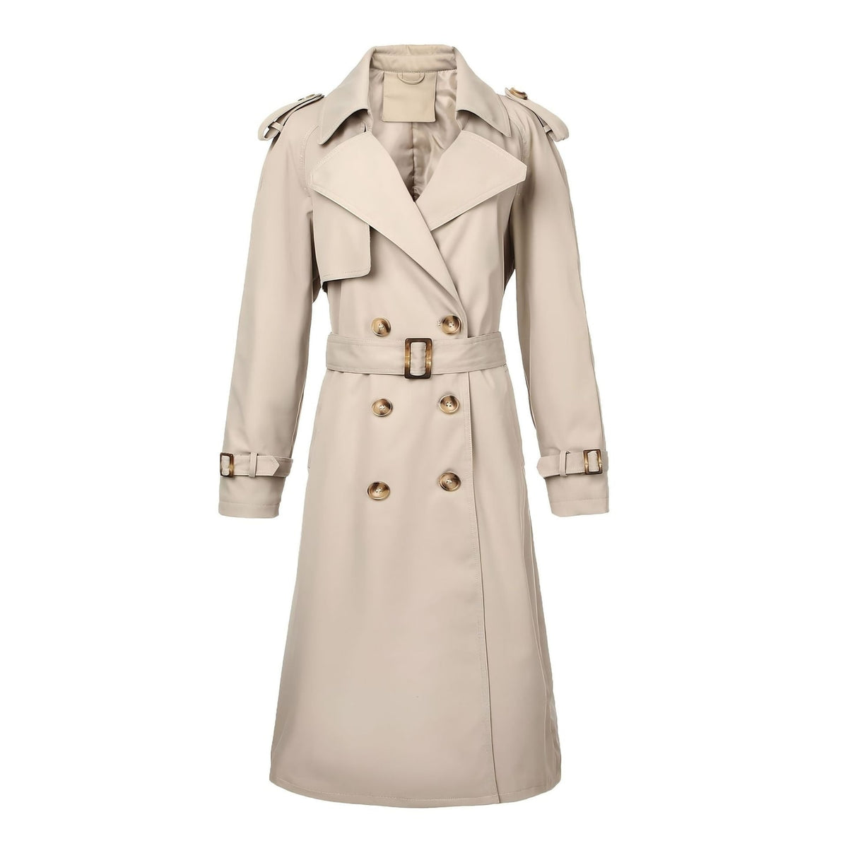 Women's Double Breasted Long Trench Coat with Belt and Notched Lapel - Image 5