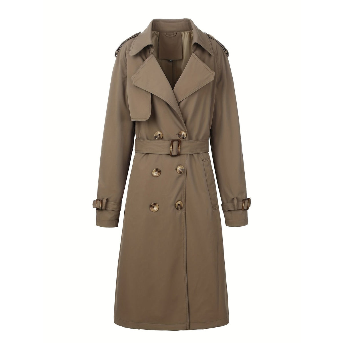 Women's Double Breasted Long Trench Coat with Belt and Notched Lapel - Image 6