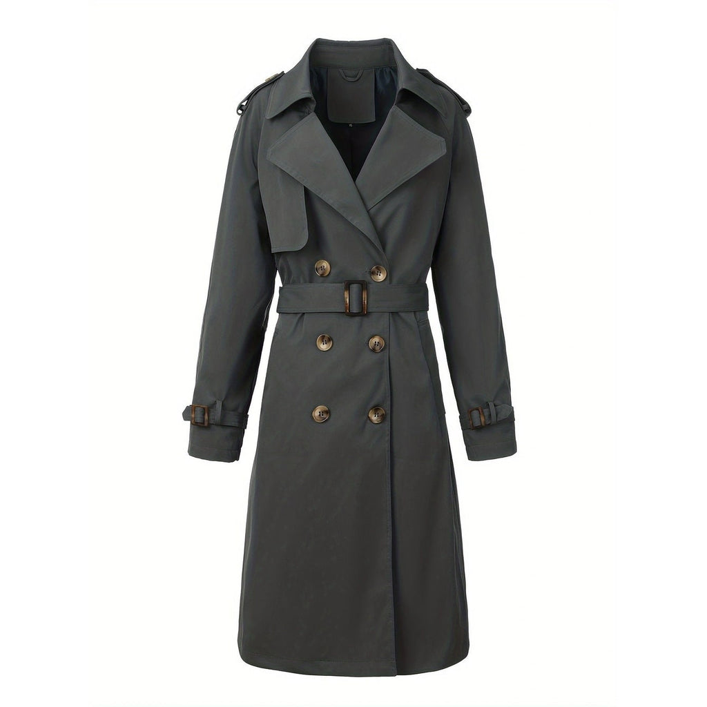 Women's Double Breasted Long Trench Coat with Belt and Notched Lapel - Image 7