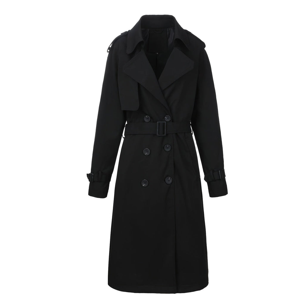 Women's Double Breasted Long Trench Coat with Belt and Notched Lapel - Image 8