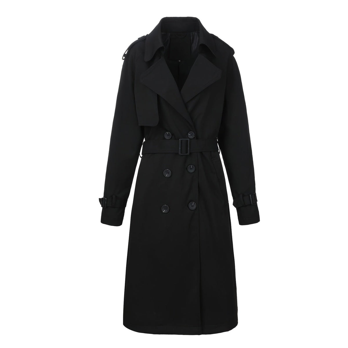 Women's Double Breasted Long Trench Coat with Belt and Notched Lapel - Image 8