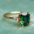 Women's Emerald Engagement Ring with Diamonds Three Stone Cushion Cut - Image 1