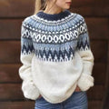 Women's Fair Isle Knit Sweater with Ribbed Crew Neck and Christmas Jumper - Image 1