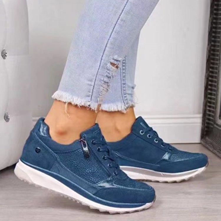 Women's Fashion Platform Sneakers with Side Zipper and Metallic Trim - Image 1
