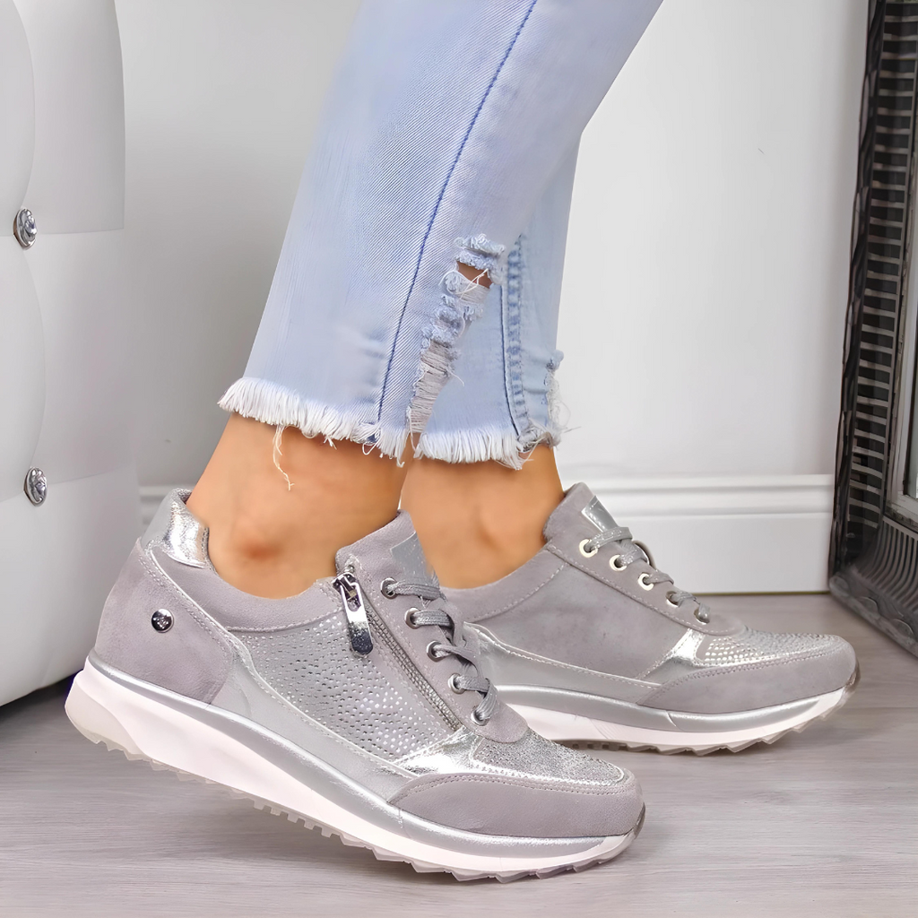 Women's Fashion Platform Sneakers with Side Zipper and Metallic Trim - Image 3