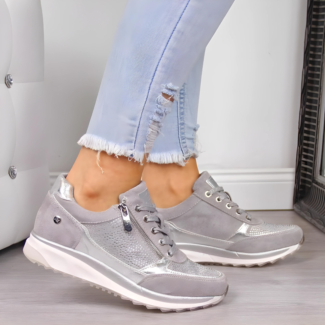 Women's Fashion Platform Sneakers with Side Zipper and Metallic Trim - Image 3