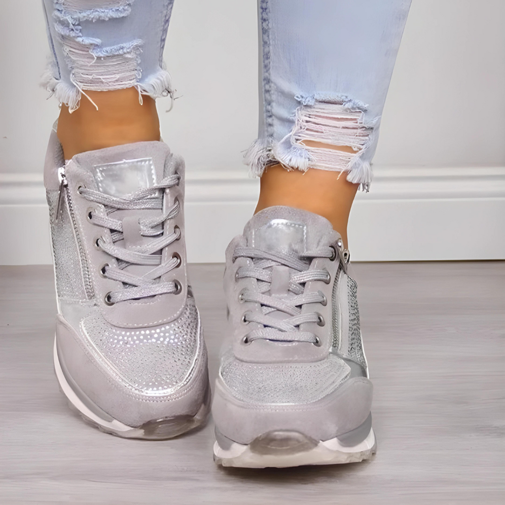 Women's Fashion Platform Sneakers with Side Zipper and Metallic Trim - Image 4