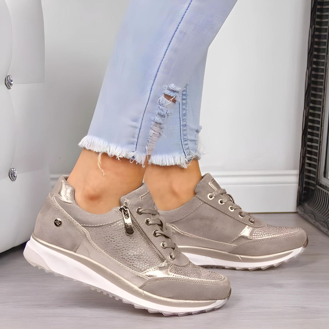Women's Fashion Platform Sneakers with Side Zipper and Metallic Trim - Image 5