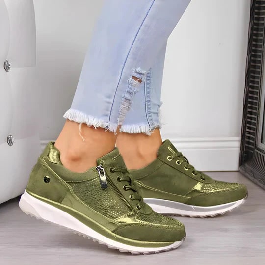 Women's Fashion Platform Sneakers with Side Zipper and Metallic Trim - Image 7