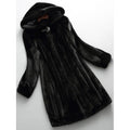 Women's Faux Fur Coat with Jeweled Clasp and Fur-Lined Hood - Image 1