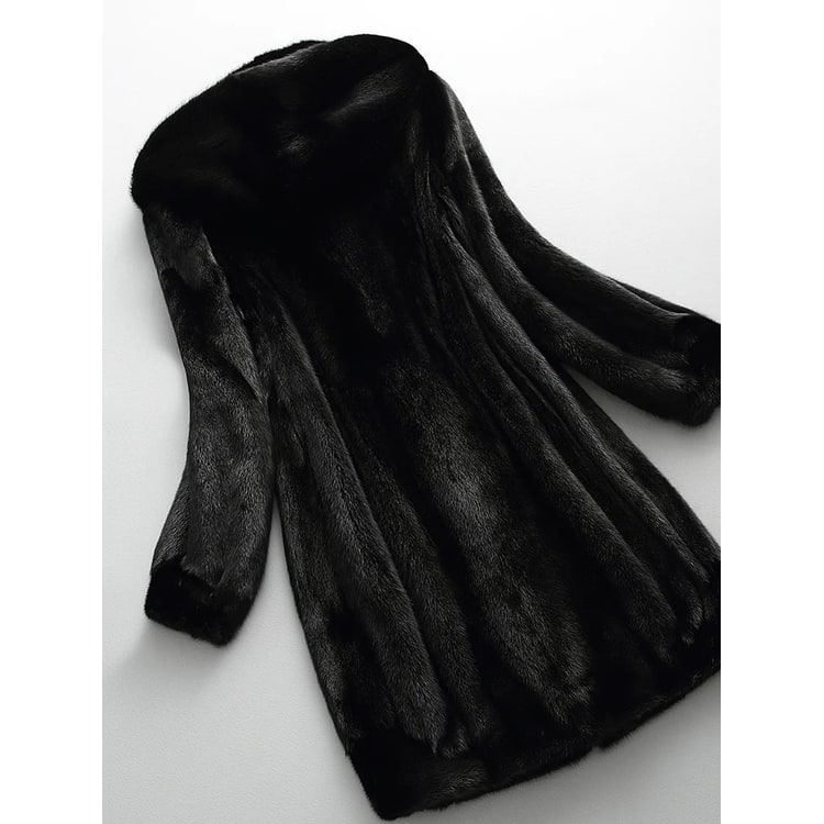 Women's Faux Fur Coat with Jeweled Clasp and Fur-Lined Hood - Image 2