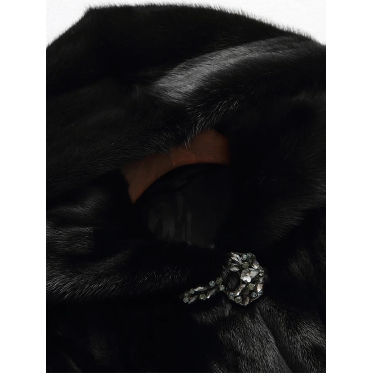 Women's Faux Fur Coat with Jeweled Clasp and Fur-Lined Hood - Image 4