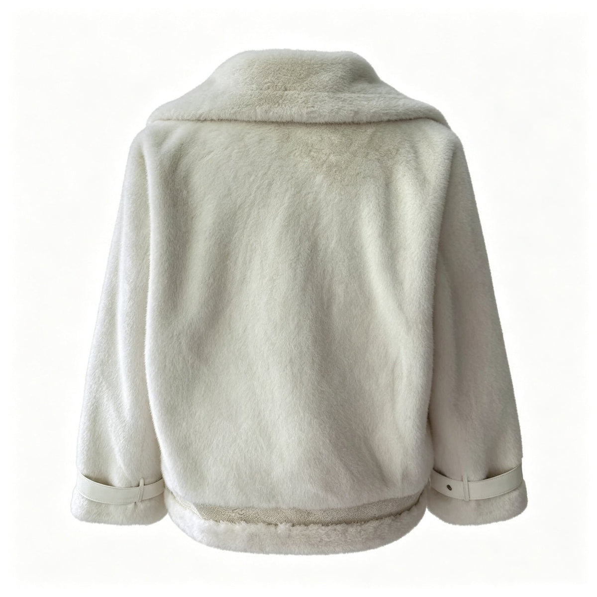 Women's Faux Fur Jacket with Leather Trim and Oversized Lapels - Image 2