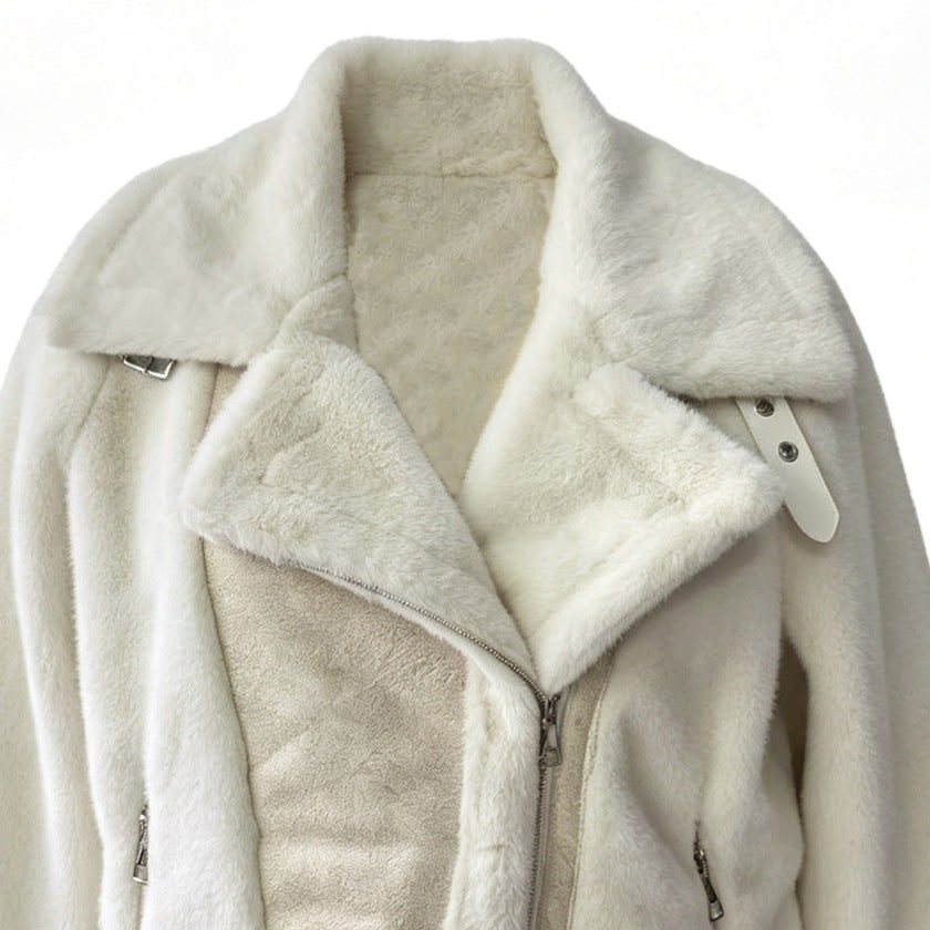 Women's Faux Fur Jacket with Leather Trim and Oversized Lapels - Image 3