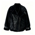 Women's Faux Fur Jacket with Leather Trim and Oversized Lapels - Image 5