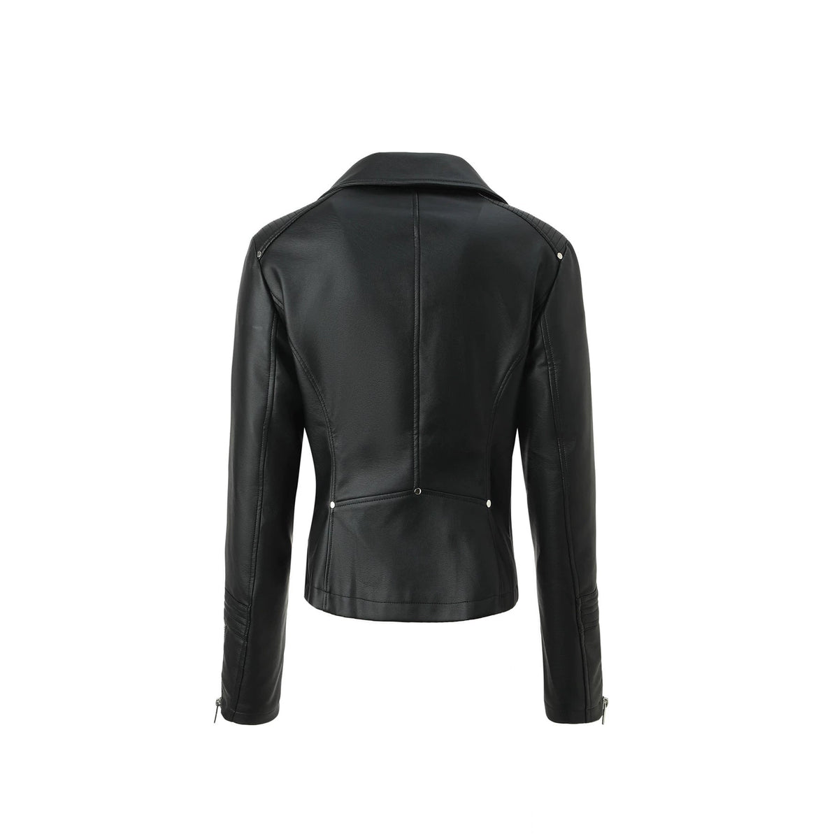 Women's Faux Leather Biker Jacket with Asymmetrical Zip and Quilted Shoulders - Image 3