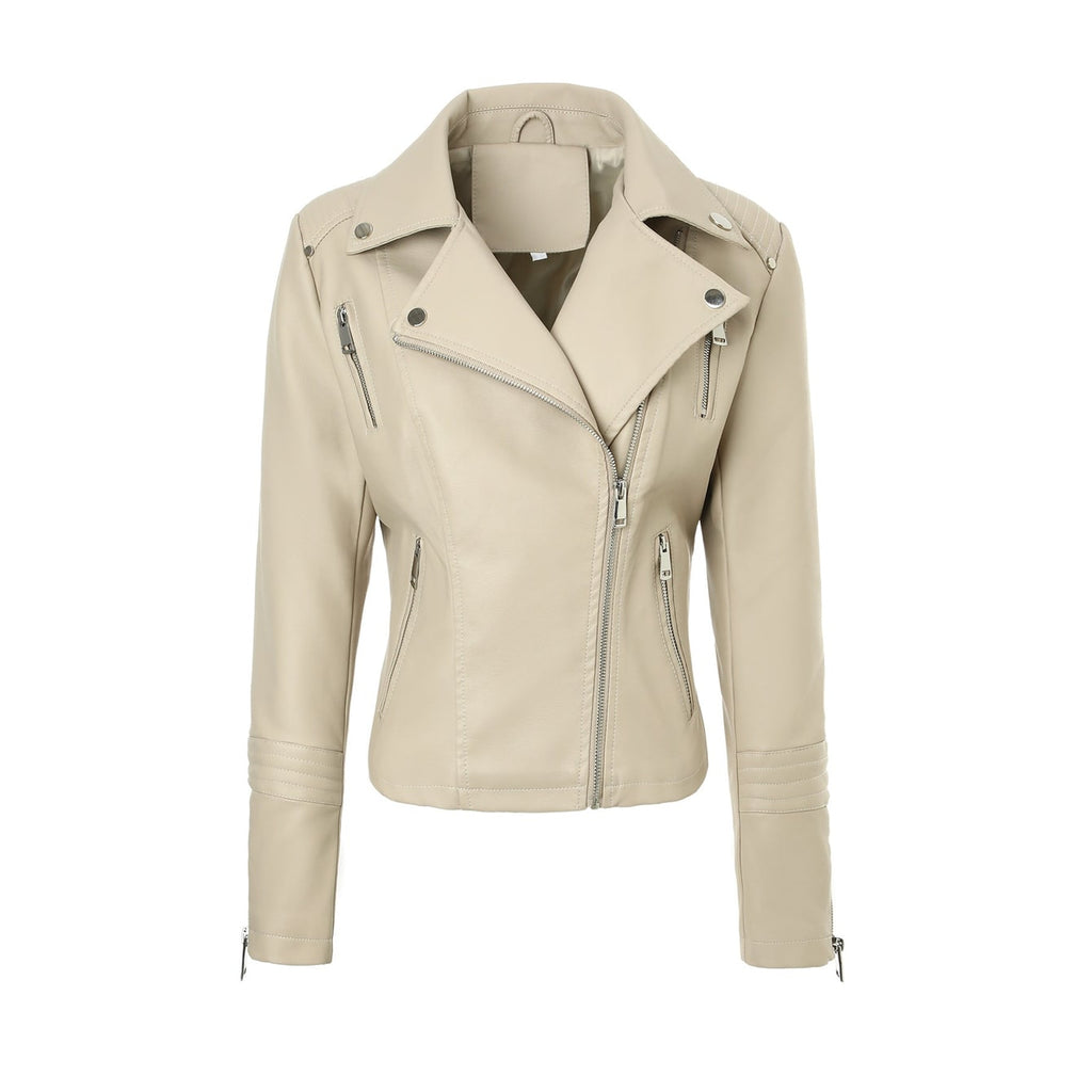 Women's Faux Leather Biker Jacket with Asymmetrical Zip and Quilted Shoulders - Image 5