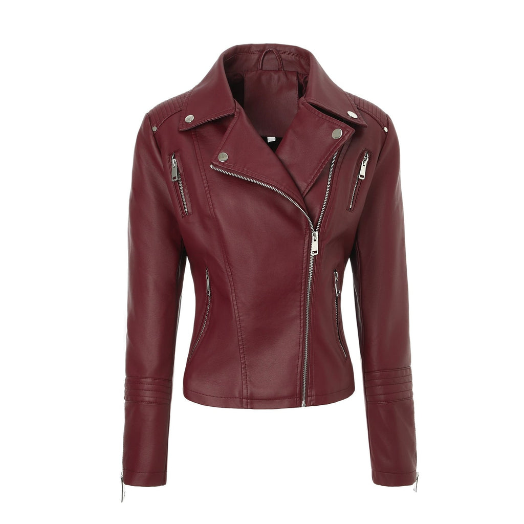 Women's Faux Leather Biker Jacket with Asymmetrical Zip and Quilted Shoulders - Image 6