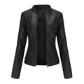 Women's Faux Leather Jacket with Quilted Shoulders and Zip Closure - Image 1