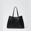 Women's Faux Leather Tote Bag Purse with Contrast Stitching and Shoulder Straps - Image 1