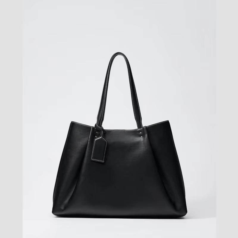 Women's Faux Leather Tote Bag Purse with Contrast Stitching and Shoulder Straps - Image 1