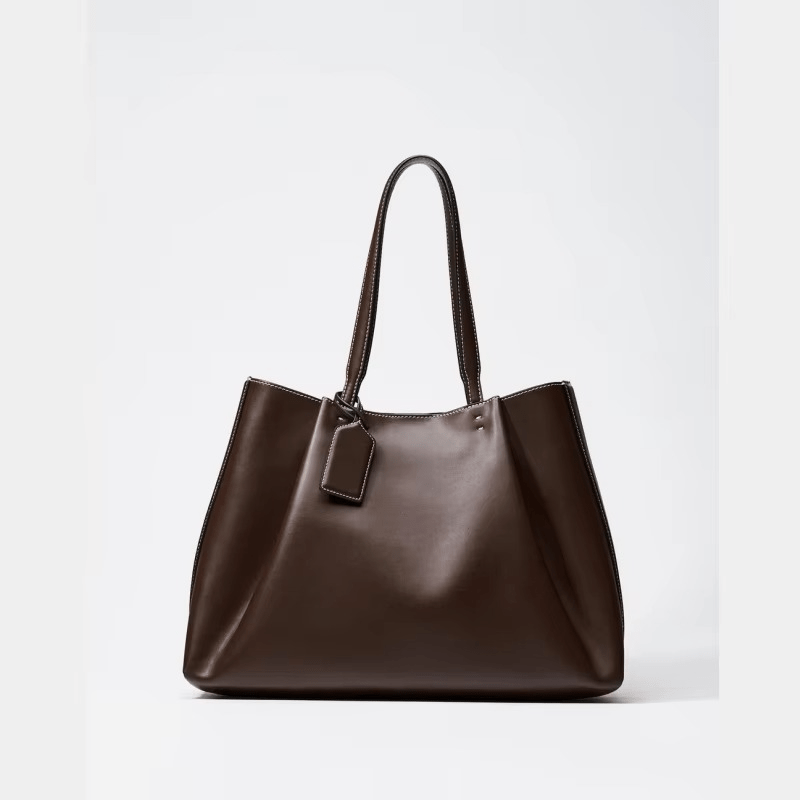 Women's Faux Leather Tote Bag Purse with Contrast Stitching and Shoulder Straps - Image 2