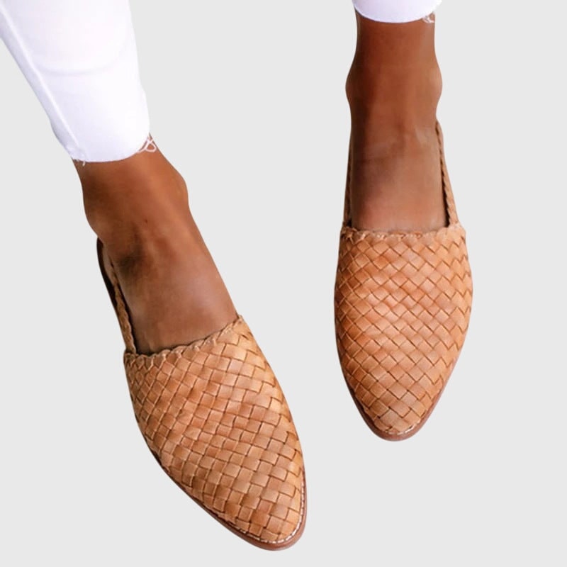 Womens Flat Mules Pointed Toe Woven Arch Support Slip - Image 1