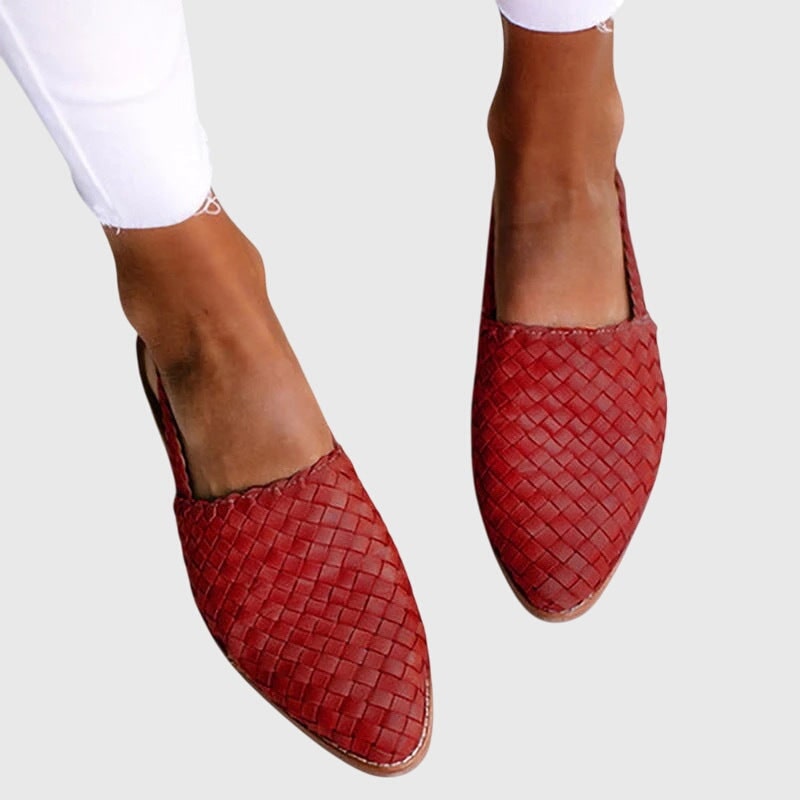 Womens Flat Mules Pointed Toe Woven Arch Support Slip - Image 2
