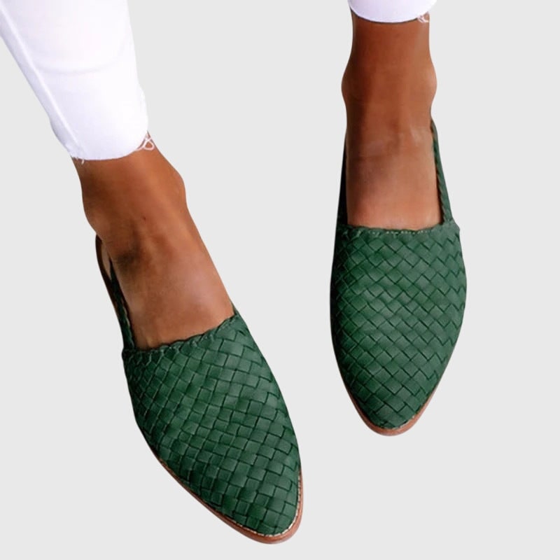Womens Flat Mules Pointed Toe Woven Arch Support Slip - Image 4