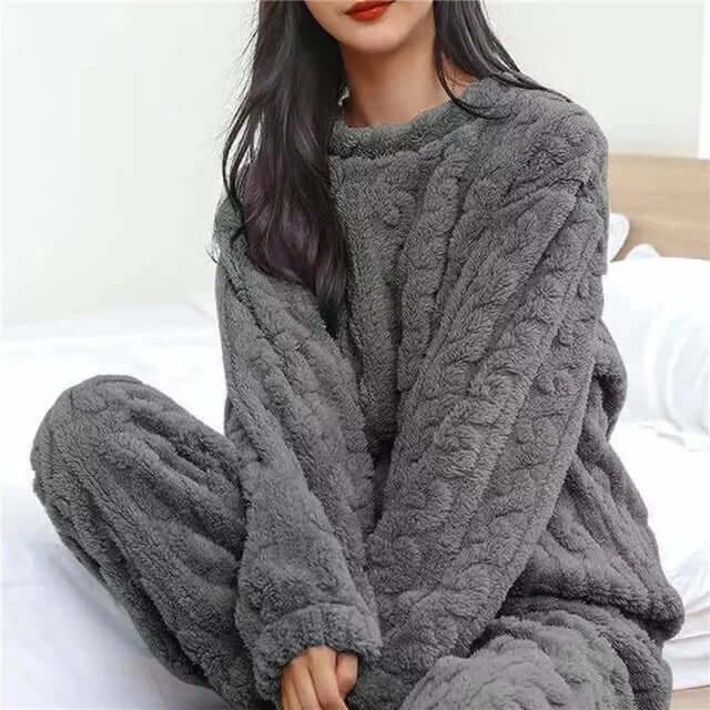 Women's Fleece Pyjamas Set Christmas Loungewear Crew Neck Long Sleeve - Image 3