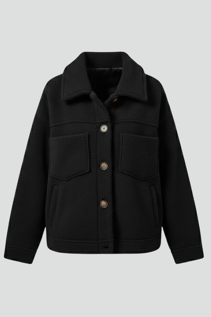 Women's Fleece Shacket with Button Closure and Chest Pockets - Image 1