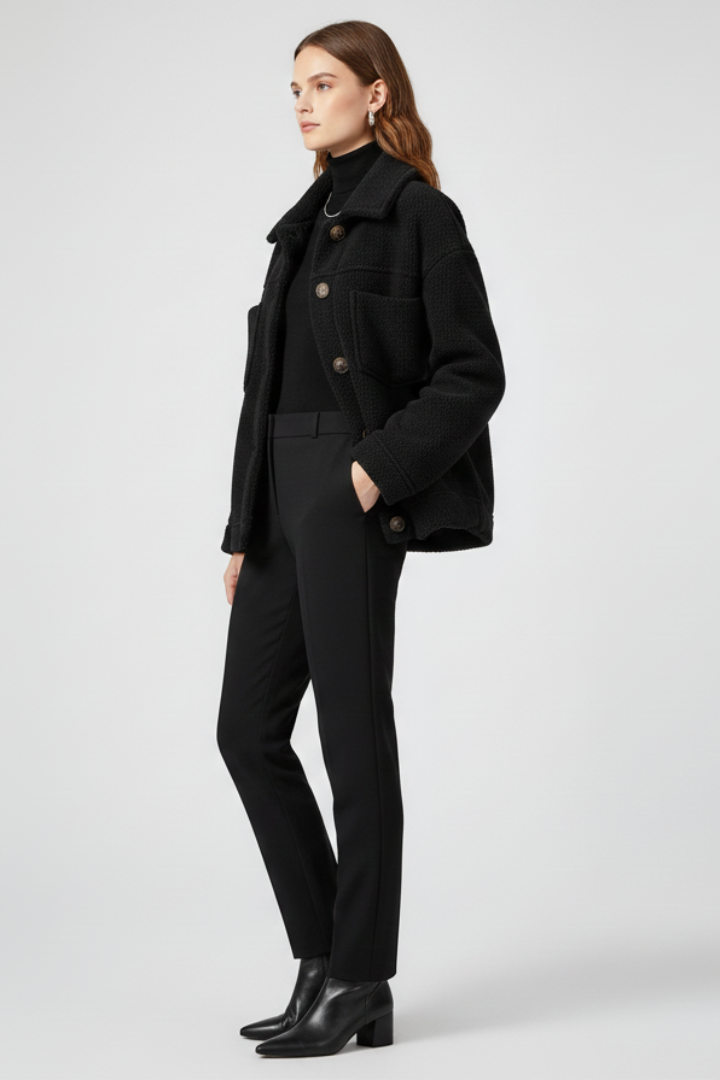 Women's Fleece Shacket with Button Closure and Chest Pockets - Image 4
