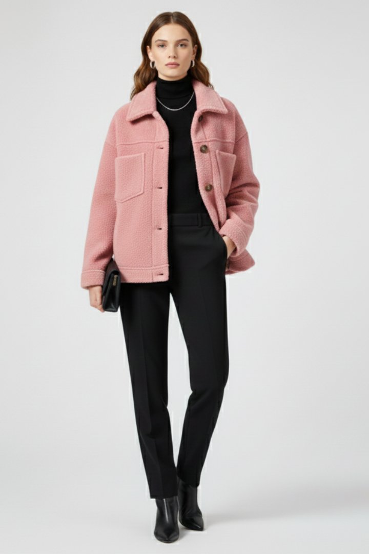 Women's Fleece Shacket with Button Closure and Chest Pockets - Image 6