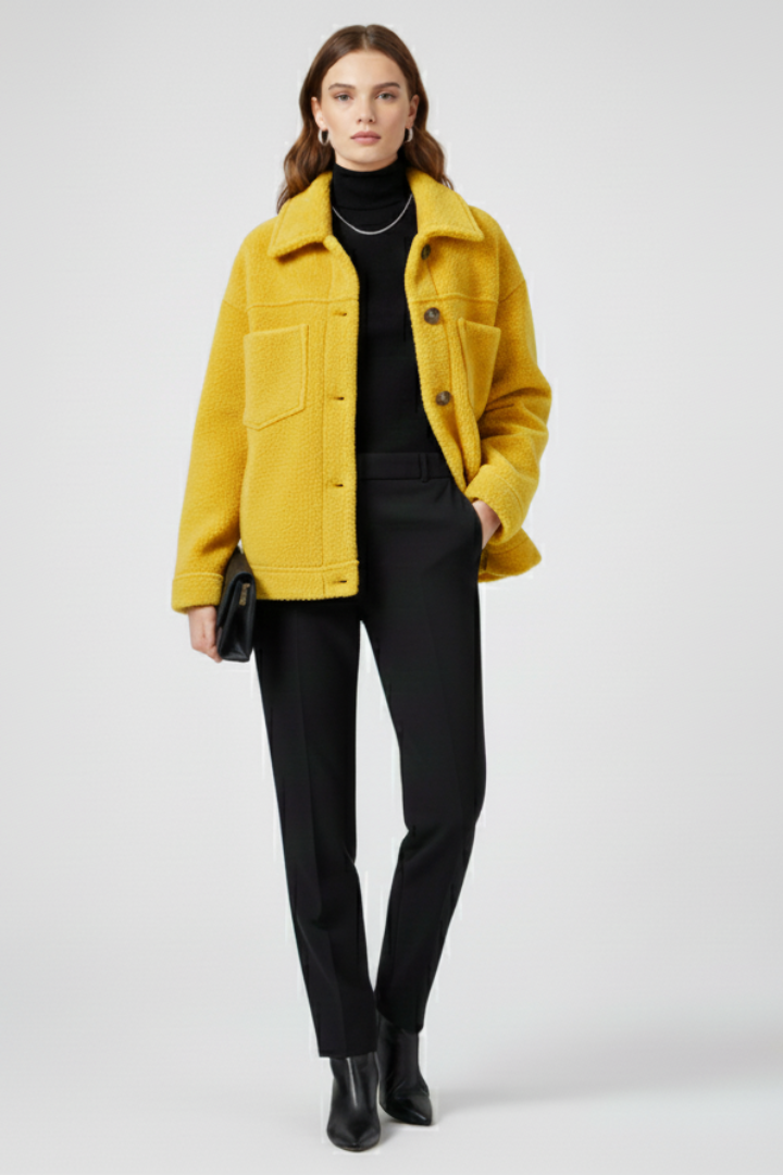 Women's Fleece Shacket with Button Closure and Chest Pockets - Image 7