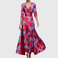 Women's Floral Long Sleeve Maxi Dress V-Neck with Pockets | A-Line Fitted Waist - Image 1