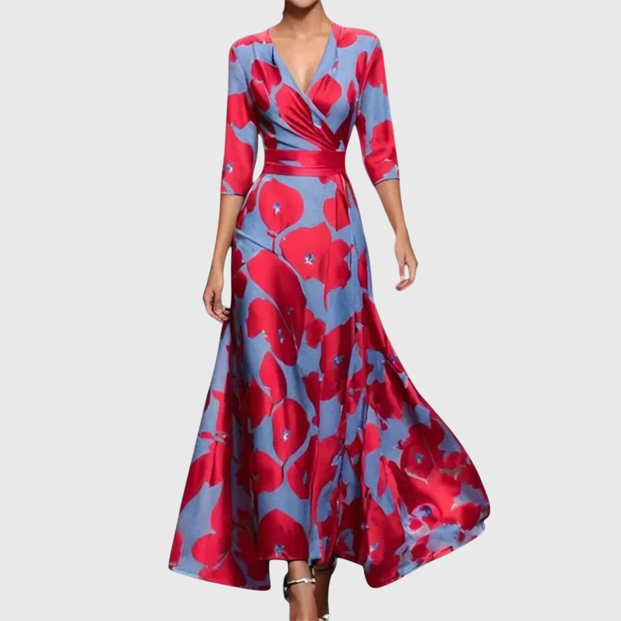 Women's Floral Long Sleeve Maxi Dress V-Neck with Pockets | A-Line Fitted Waist - Image 1