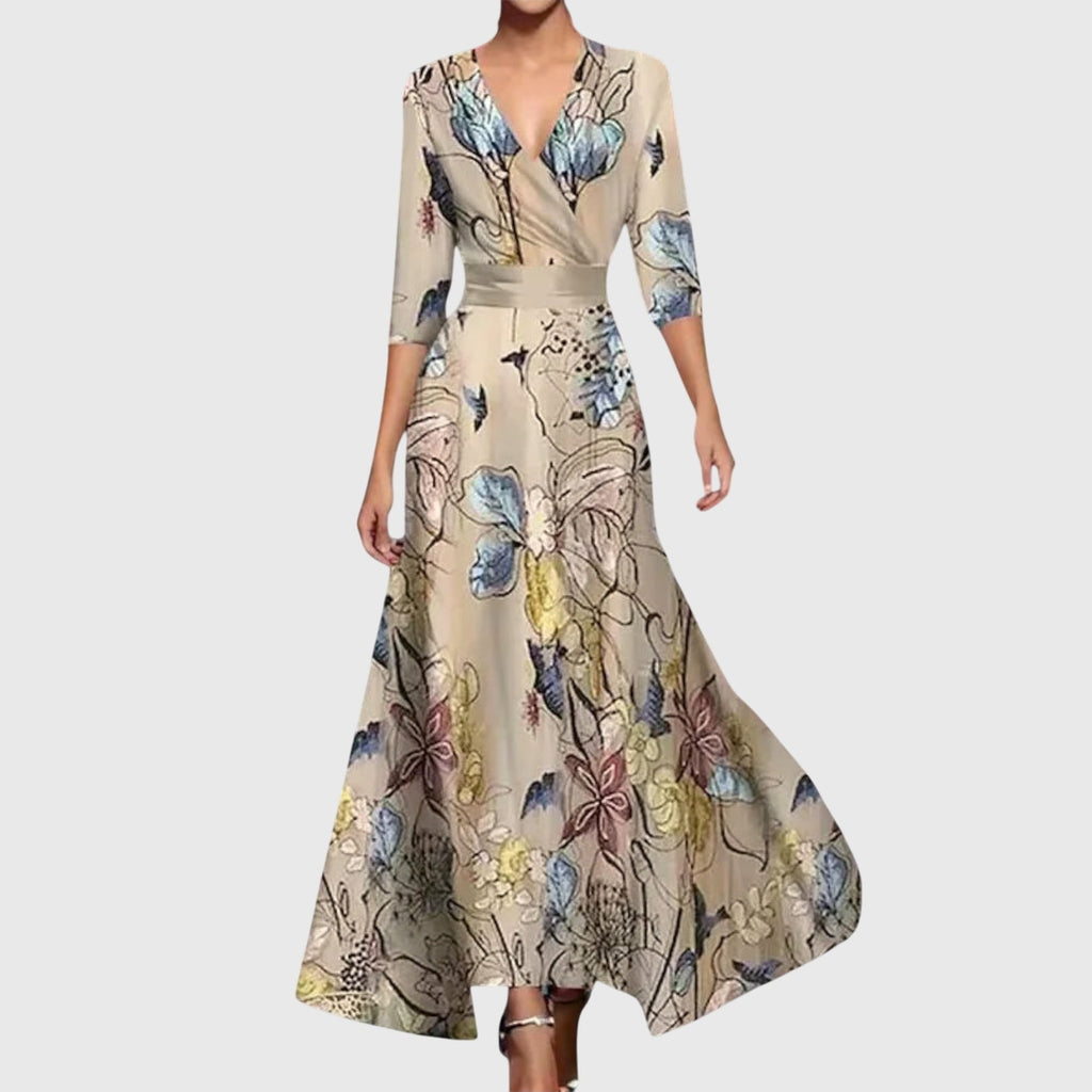 Women's Floral Long Sleeve Maxi Dress V-Neck with Pockets | A-Line Fitted Waist - Image 3