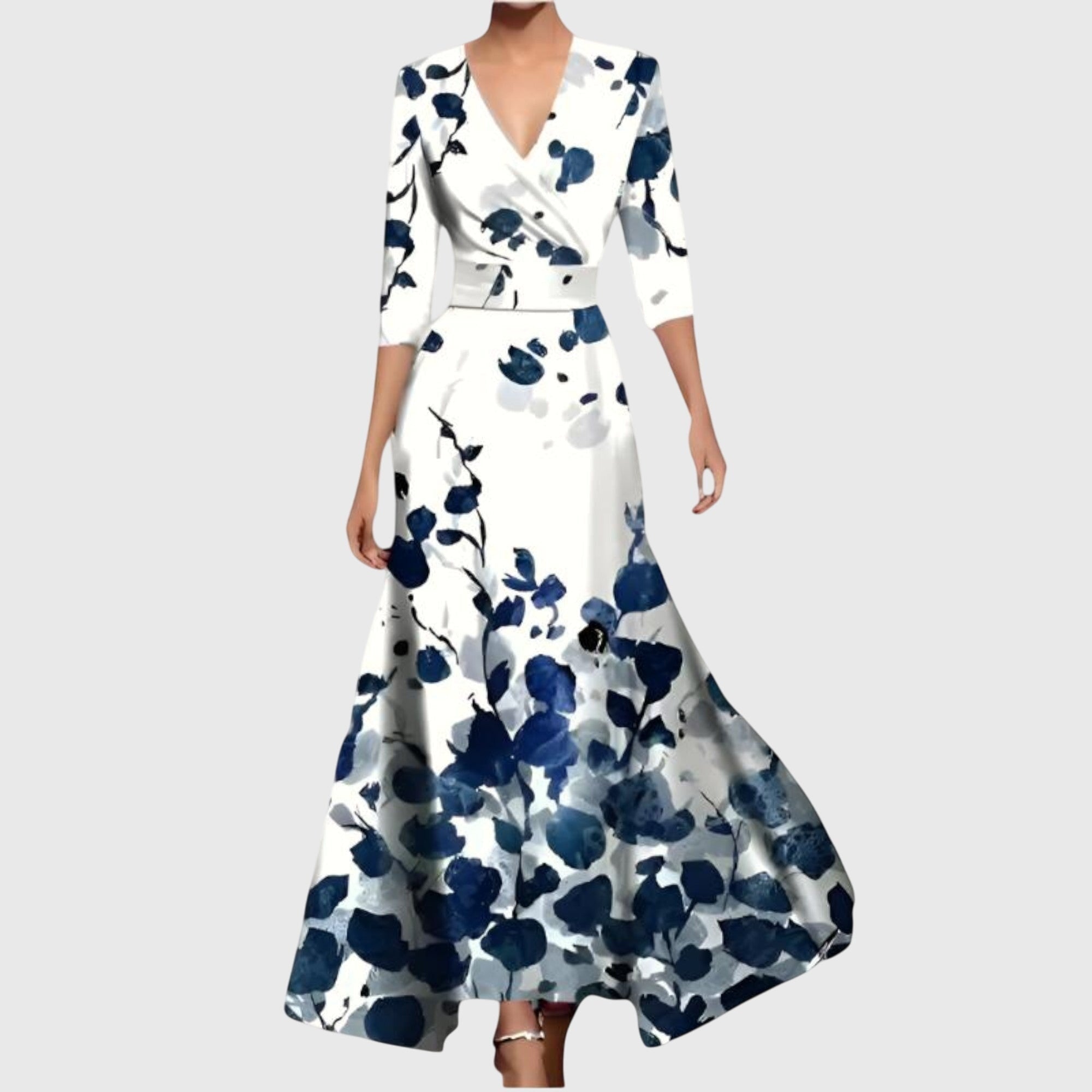 Women's Floral Long Sleeve Maxi Dress V-Neck with Pockets | A-Line Fitted Waist - Image 4