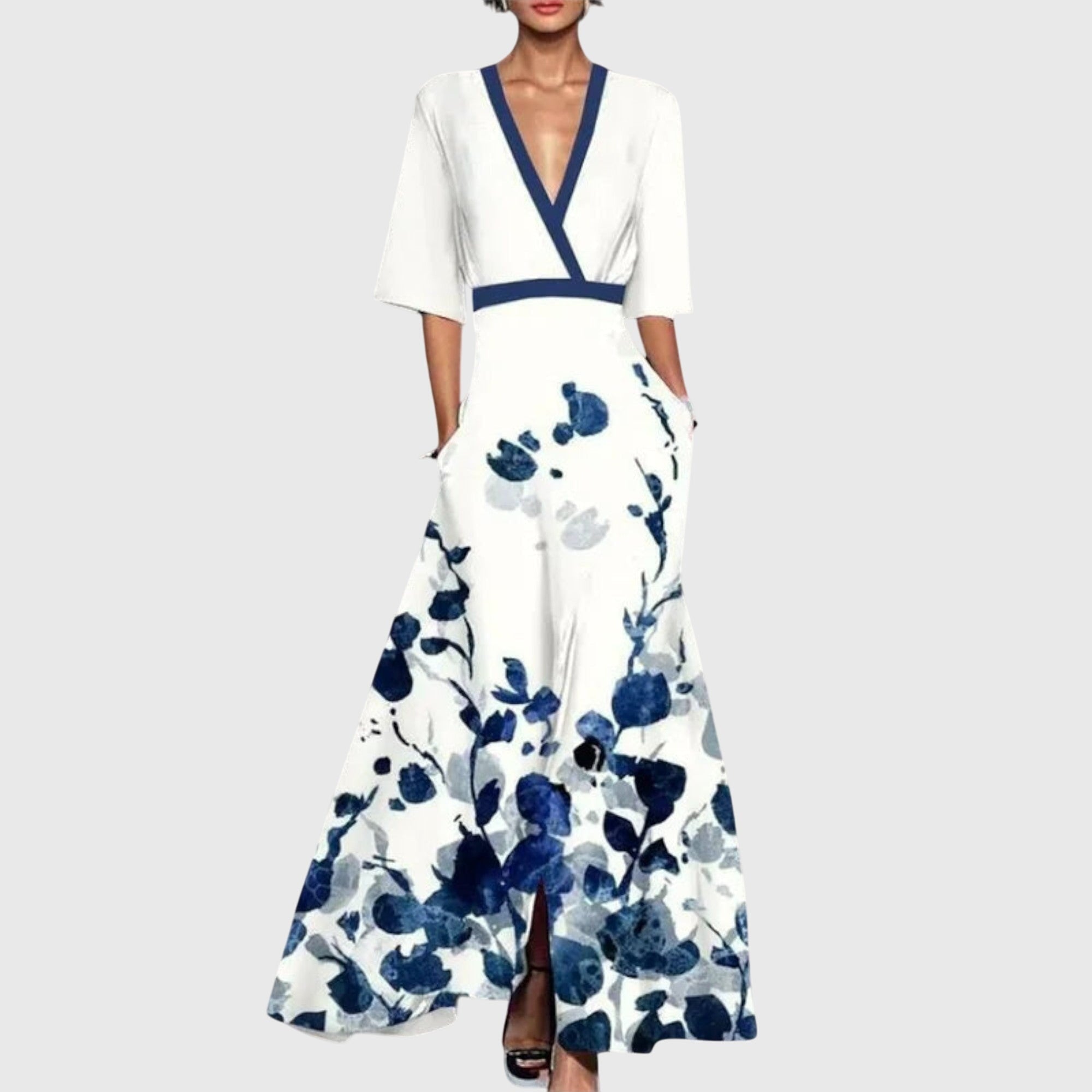 Women's Floral Long Sleeve Maxi Dress V-Neck with Pockets | A-Line Fitted Waist - Image 5