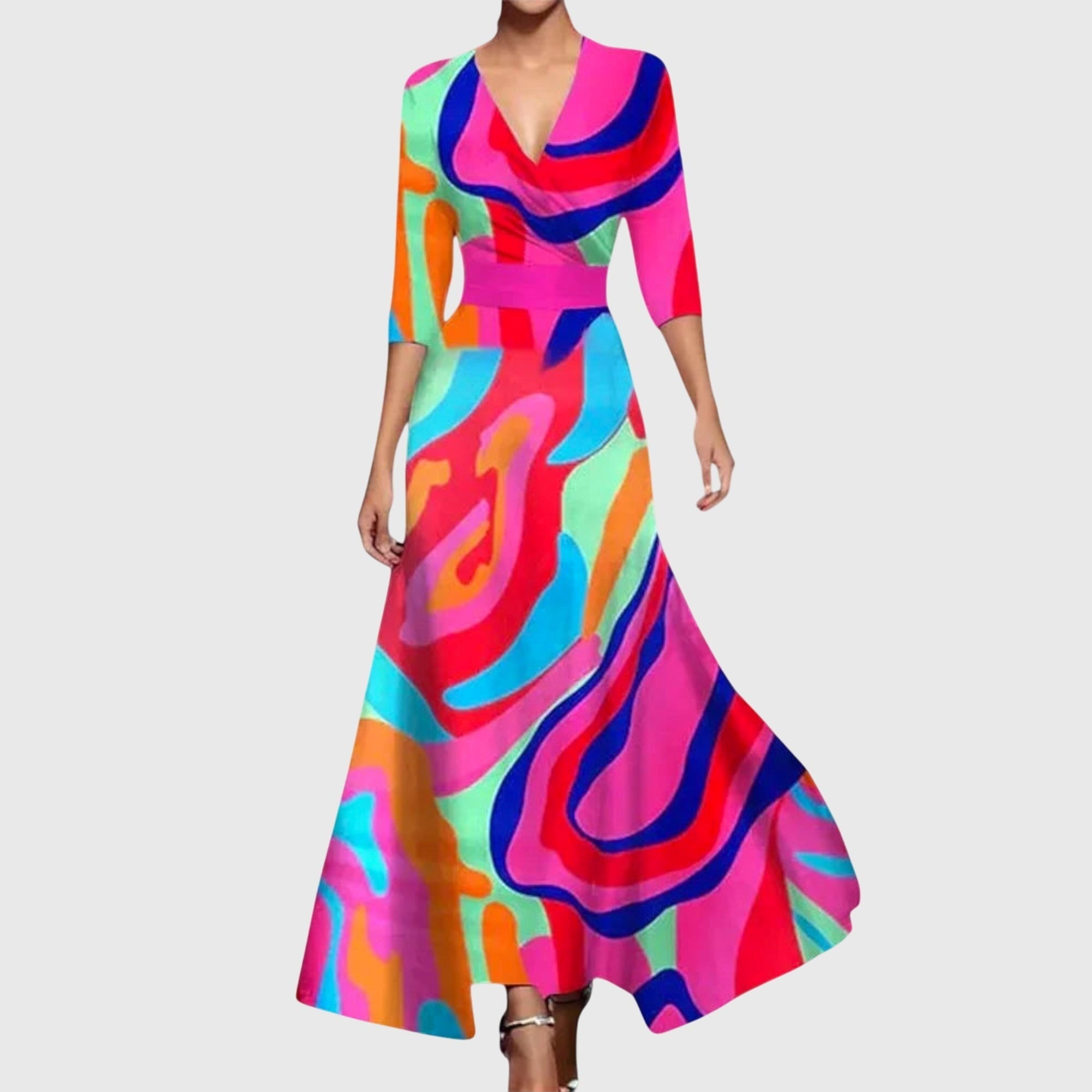 Women's Floral Long Sleeve Maxi Dress V-Neck with Pockets | A-Line Fitted Waist - Image 6